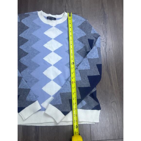 Charlie B Women’s M Geometric Zigzag Knit Sweater Long Sleeve Blue Gray White - Picture 2 of 6